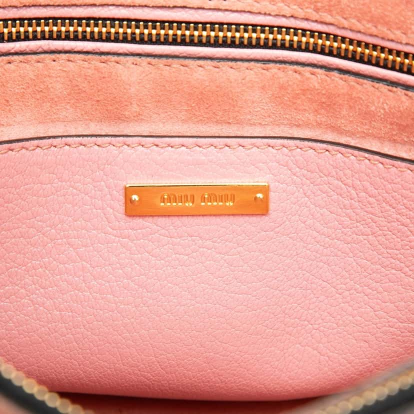 Miu Miu Goatskin Madras Handbag Pink Leather Very good condition - Box View