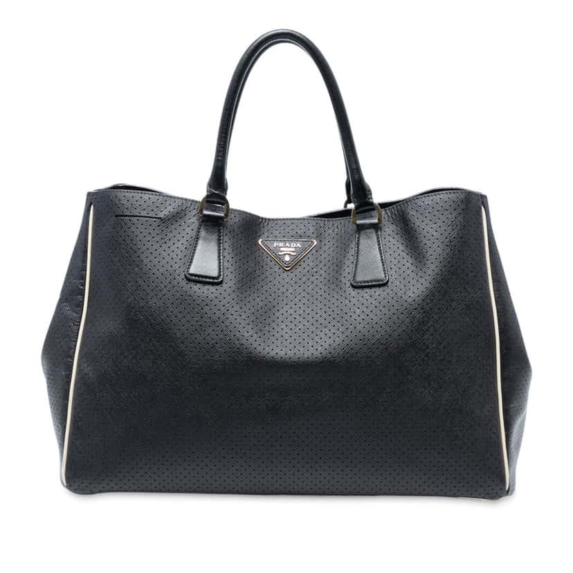 Prada Large Perforated Saffiano Lux Galleria Zip Tote Black Leather Very good condition - Front View