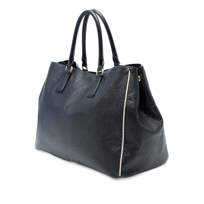 Prada Large Perforated Saffiano Lux Galleria Zip Tote Black Leather Very good condition - Back View