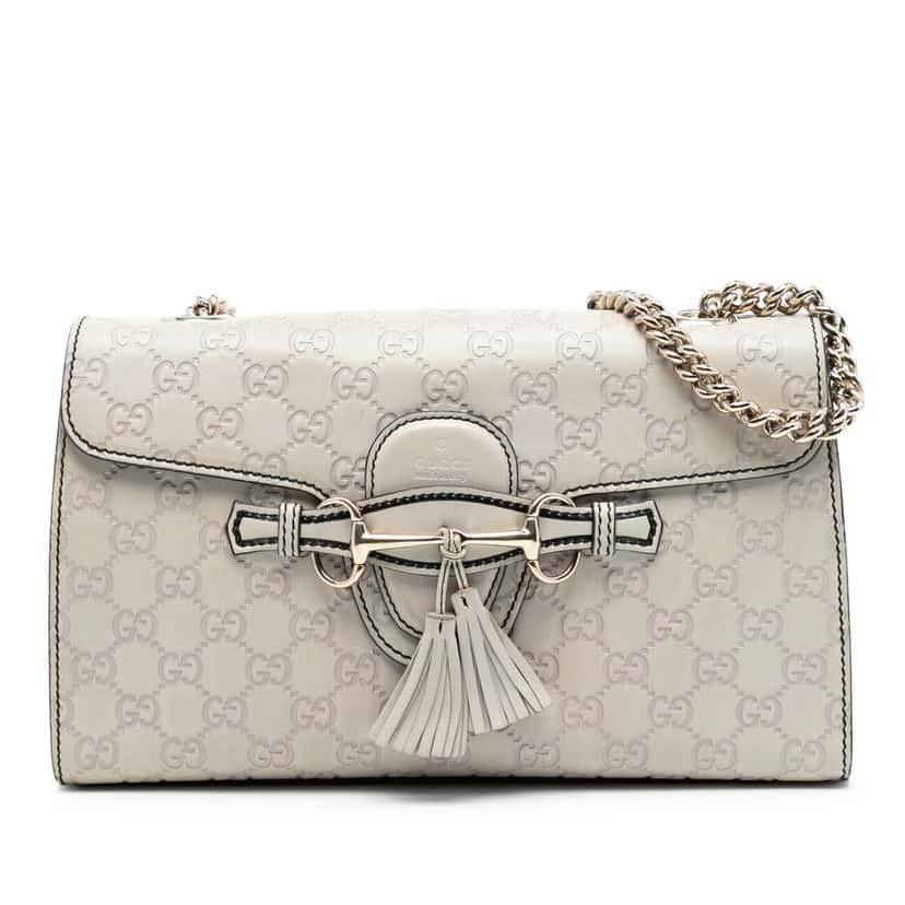 Gucci Medium Guccissima Emily Shoulder Bag White Leather Very good condition - Front View
