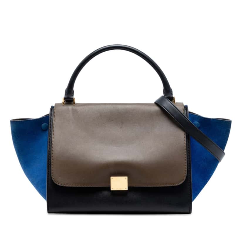 Celine Medium Tricolor Calfskin and Suede Trapeze Satchel Black Leather Very good condition - Front View