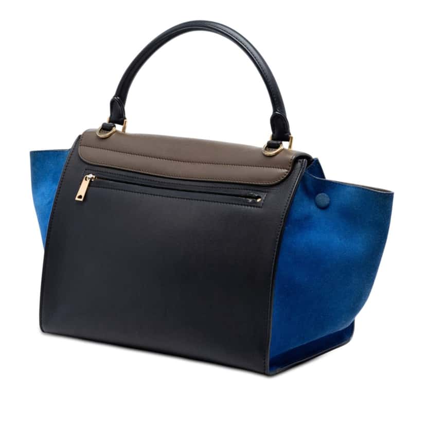 Celine Medium Tricolor Calfskin and Suede Trapeze Satchel Black Leather Very good condition - Back View