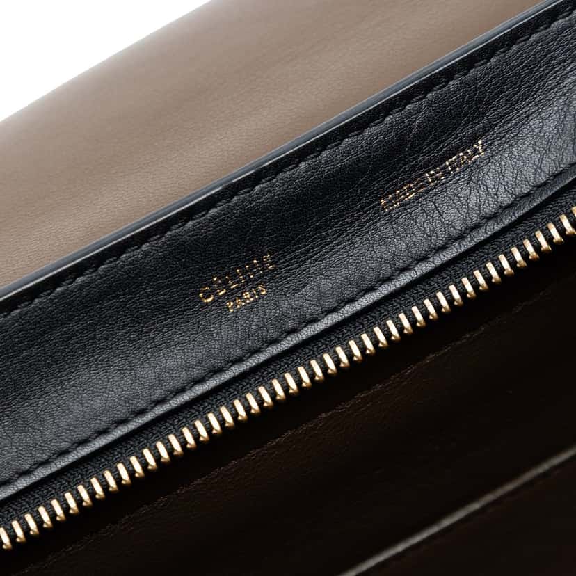 Celine Medium Tricolor Calfskin and Suede Trapeze Satchel Black Leather Very good condition - Box View