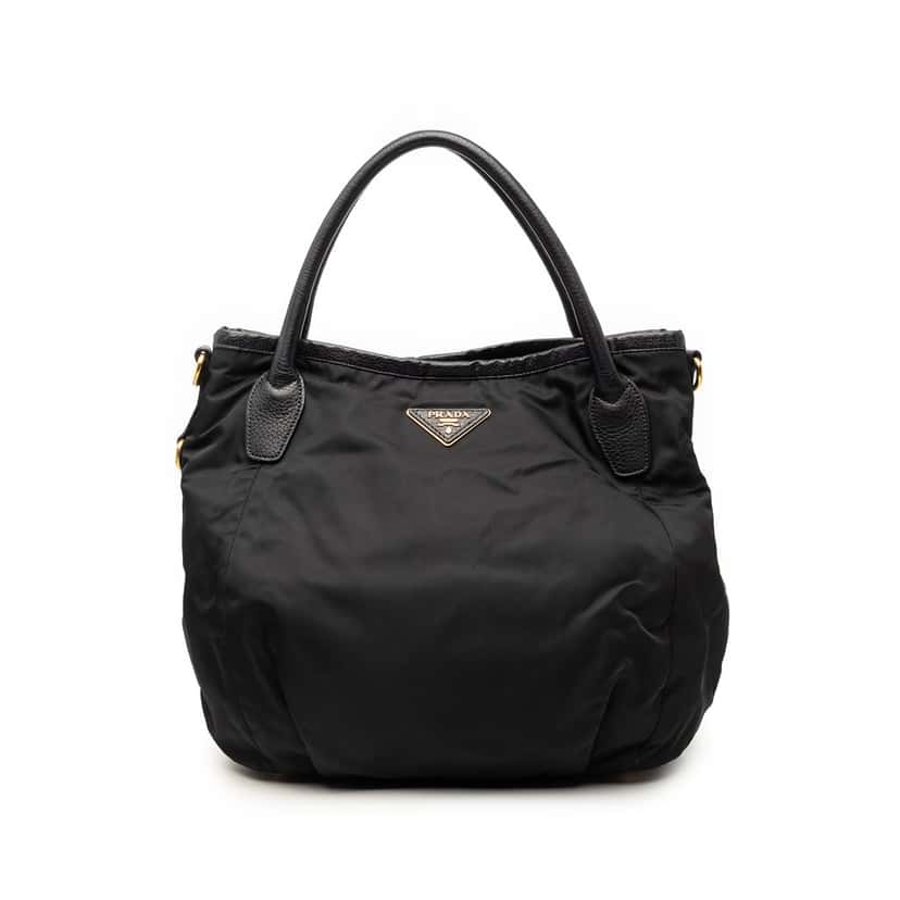 Prada Vitello Daino Trimmed Tessuto Satchel Black Very good condition - Front View
