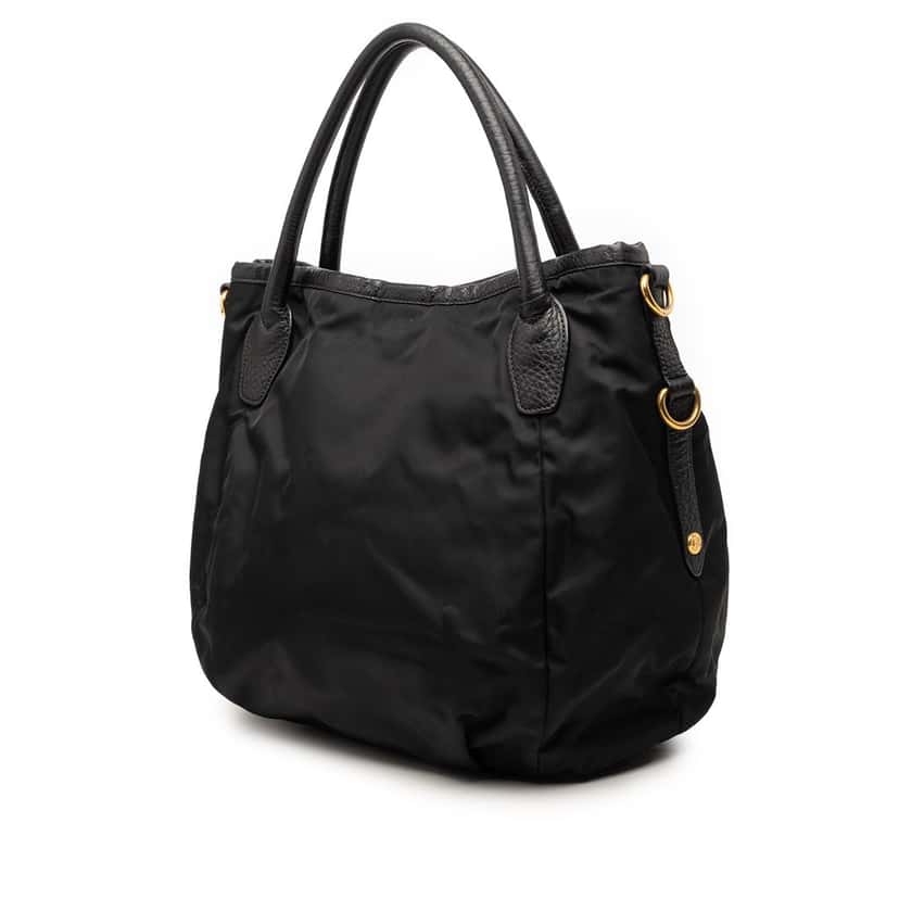 Prada Vitello Daino Trimmed Tessuto Satchel Black Very good condition - Back View