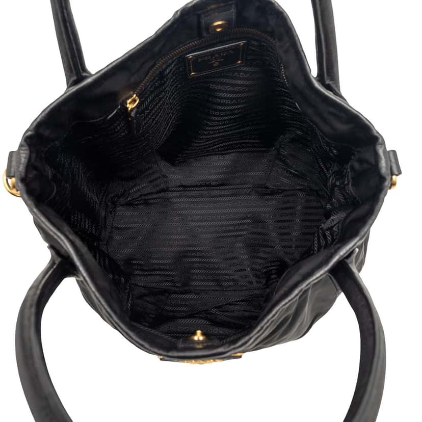Prada Vitello Daino Trimmed Tessuto Satchel Black Very good condition - Model View