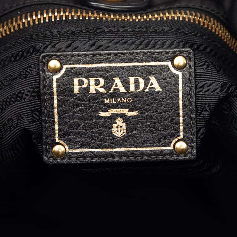 Prada Vitello Daino Trimmed Tessuto Satchel Black Very good condition - Box View