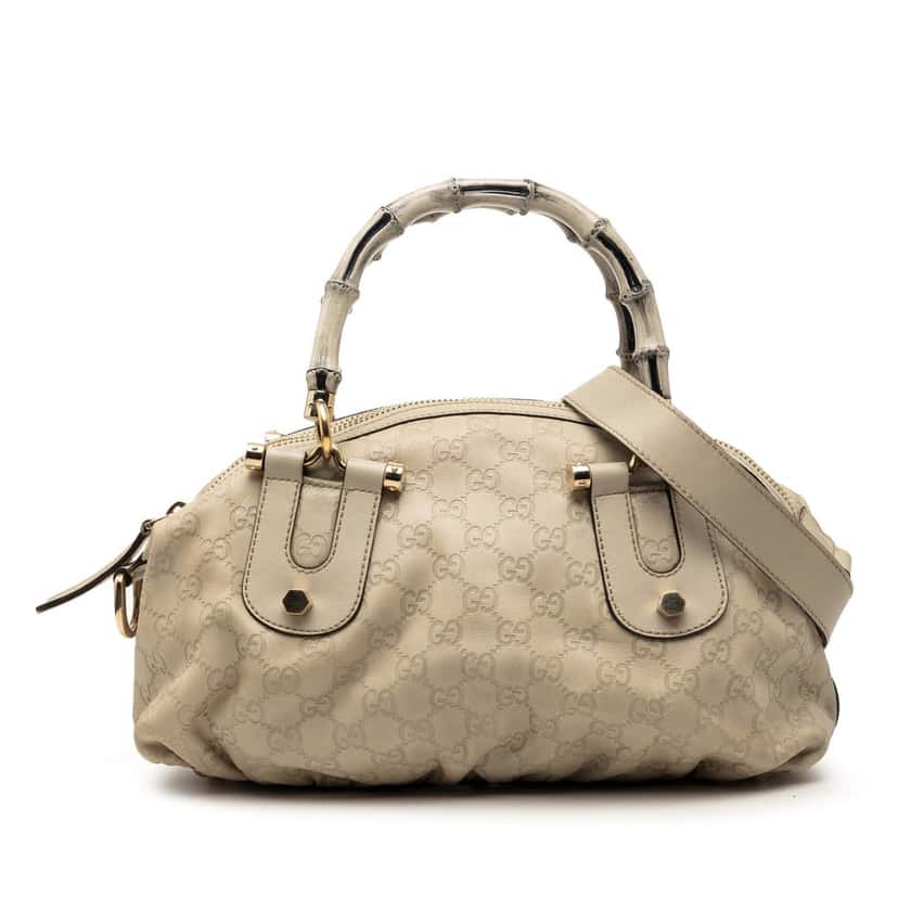 Gucci Guccissima Bamboo Dialux Pop Satchel Beige Leather Very good condition - Front View