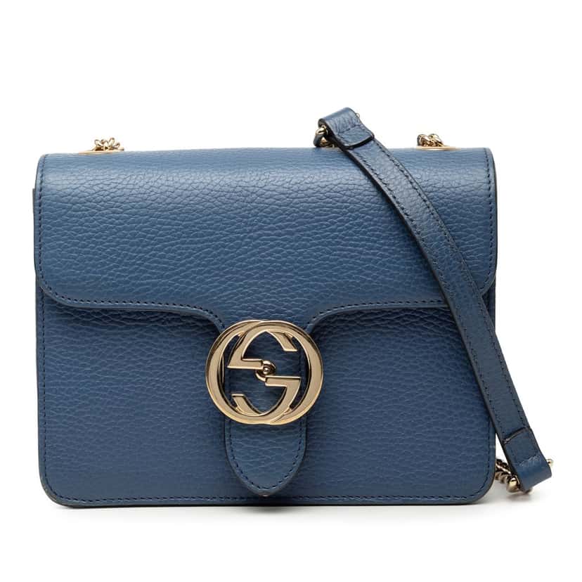 Gucci Small Dollar Calfskin Interlocking G Crossbody Blue Leather Very good condition - Front View