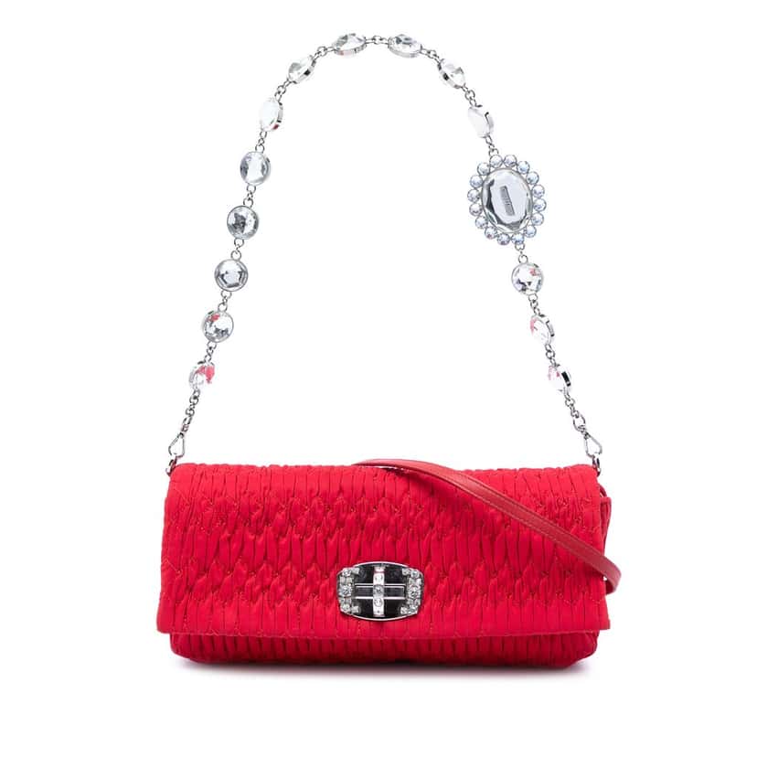 Miu Miu Matelasse Nylon Crystal Chain Satchel Red Very good condition - Front View