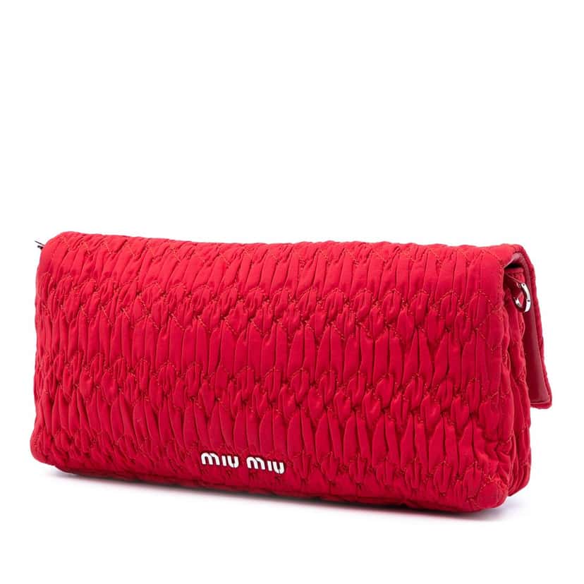 Miu Miu Matelasse Nylon Crystal Chain Satchel Red Very good condition - Back View