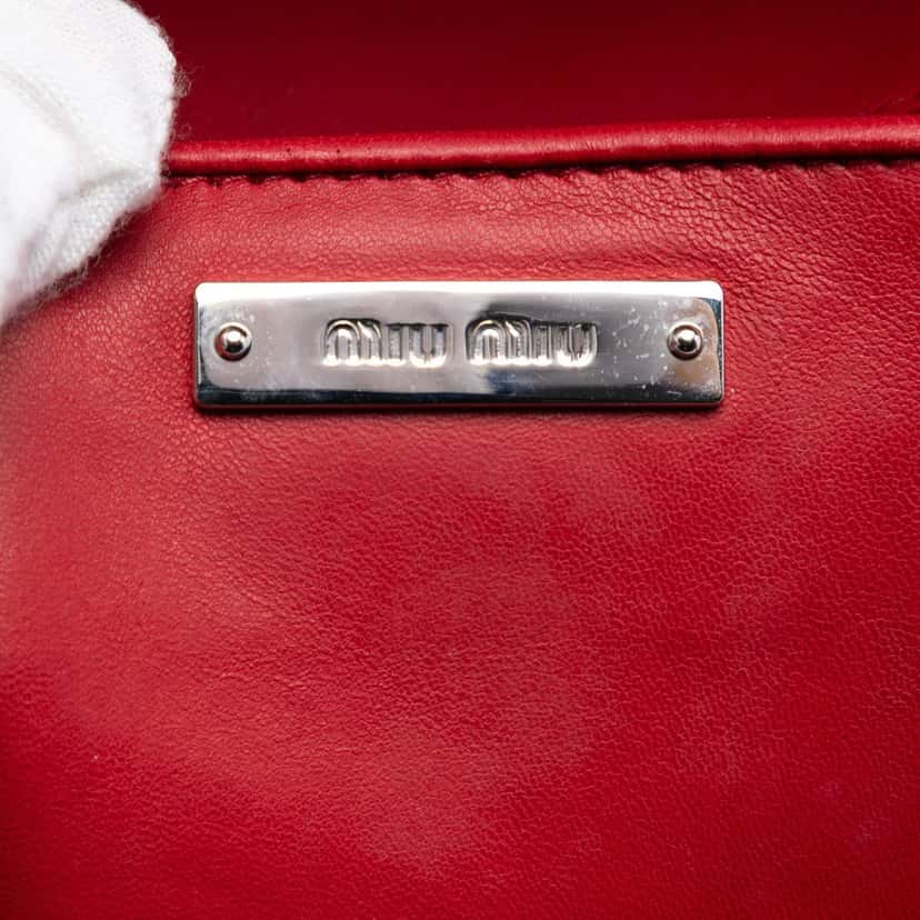 Miu Miu Matelasse Nylon Crystal Chain Satchel Red Very good condition - Box View