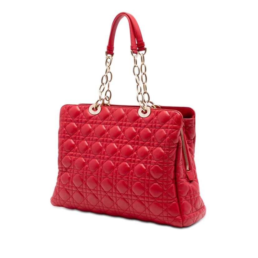 Dior Large Lambskin Cannage Soft Zipped Lady Dior Shopping Tote Red Leather Very good condition - Back View