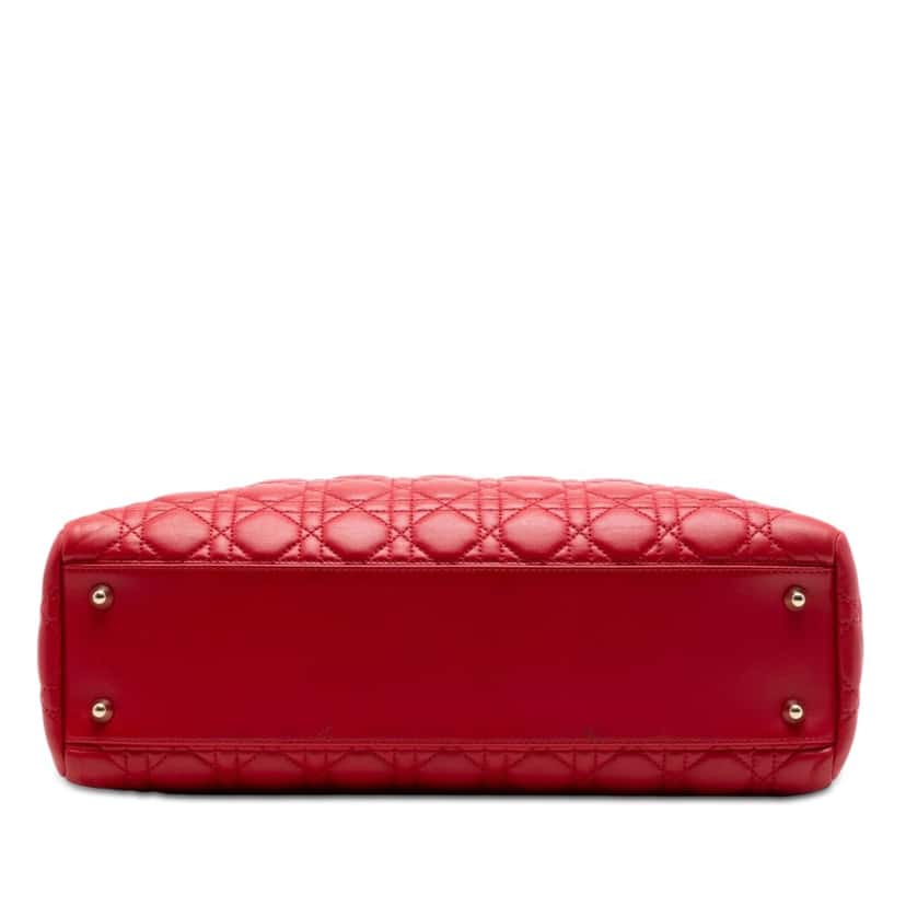 Dior Large Lambskin Cannage Soft Zipped Lady Dior Shopping Tote Red Leather Very good condition - Inside View