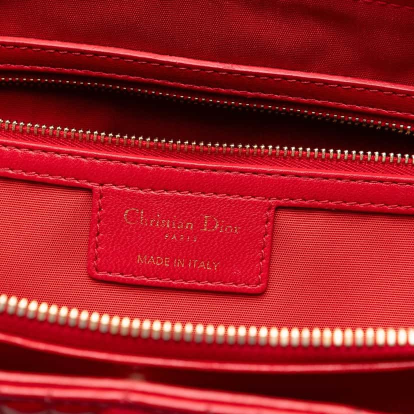 Dior Large Lambskin Cannage Soft Zipped Lady Dior Shopping Tote Red Leather Very good condition - Box View