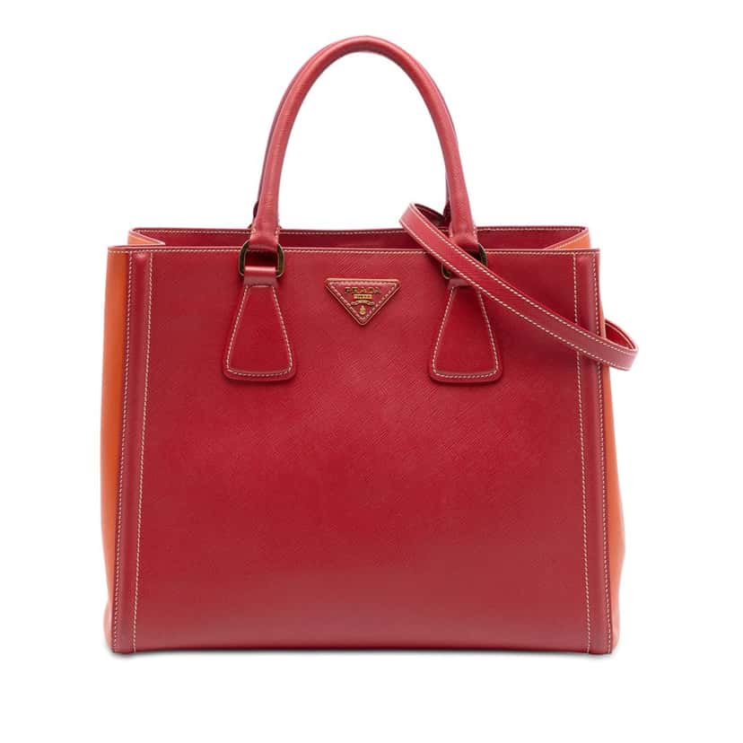 Prada Bicolor Saffiano Lux Satchel Red Leather Very good condition - Front View