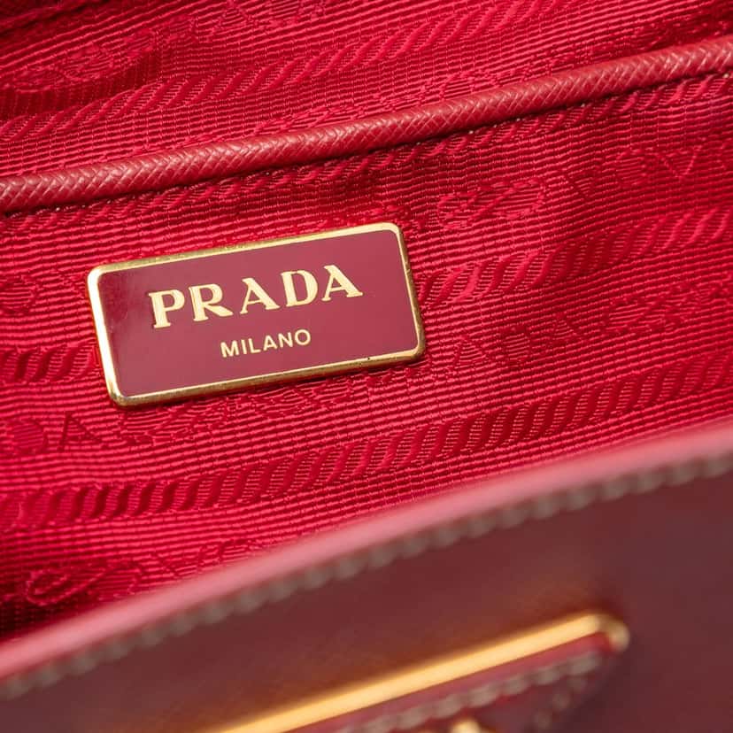 Prada Bicolor Saffiano Lux Satchel Red Leather Very good condition - Box View