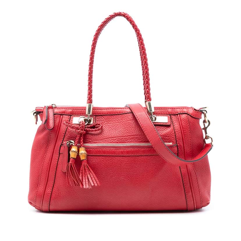 Gucci Pebbled Calfskin Bella Satchel Red Leather Very good condition - Front View