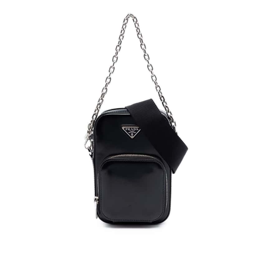 Prada Mini Brushed Leather Phone Pouch Black Leather Very good condition - Front View