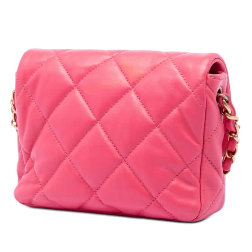 Chanel Mini Quilted Lambskin Acrylic Coco Love Flap Pink Leather Very good condition - Back View