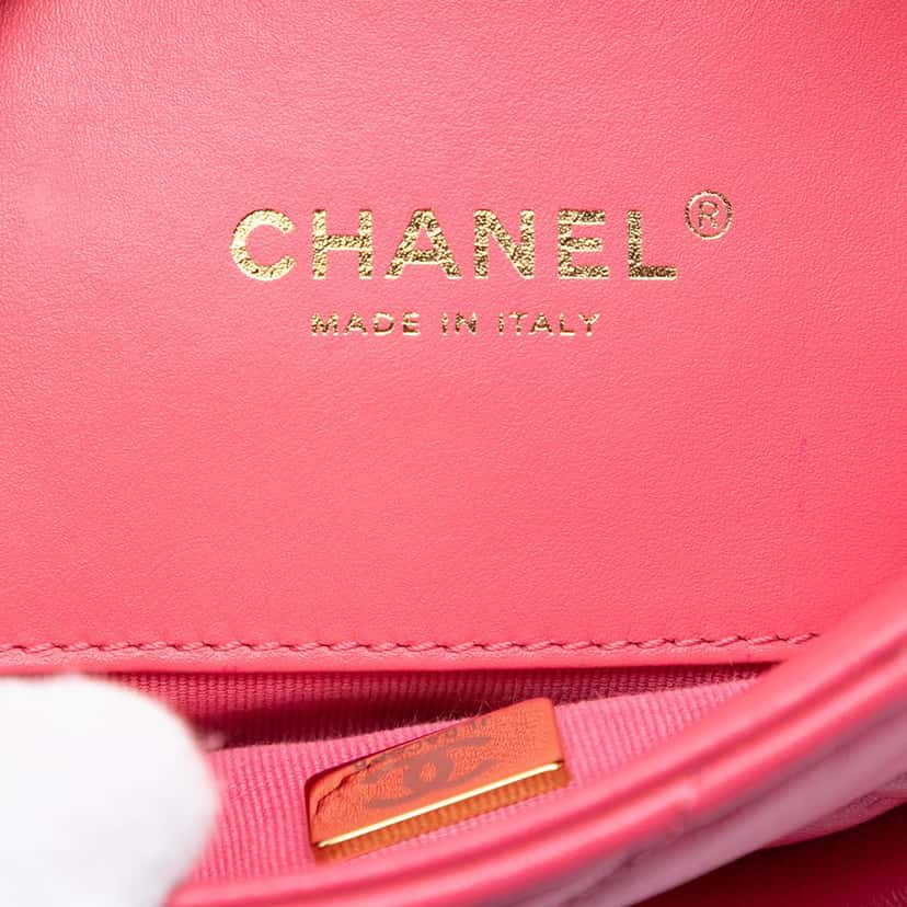 Chanel Mini Quilted Lambskin Acrylic Coco Love Flap Pink Leather Very good condition - Box View