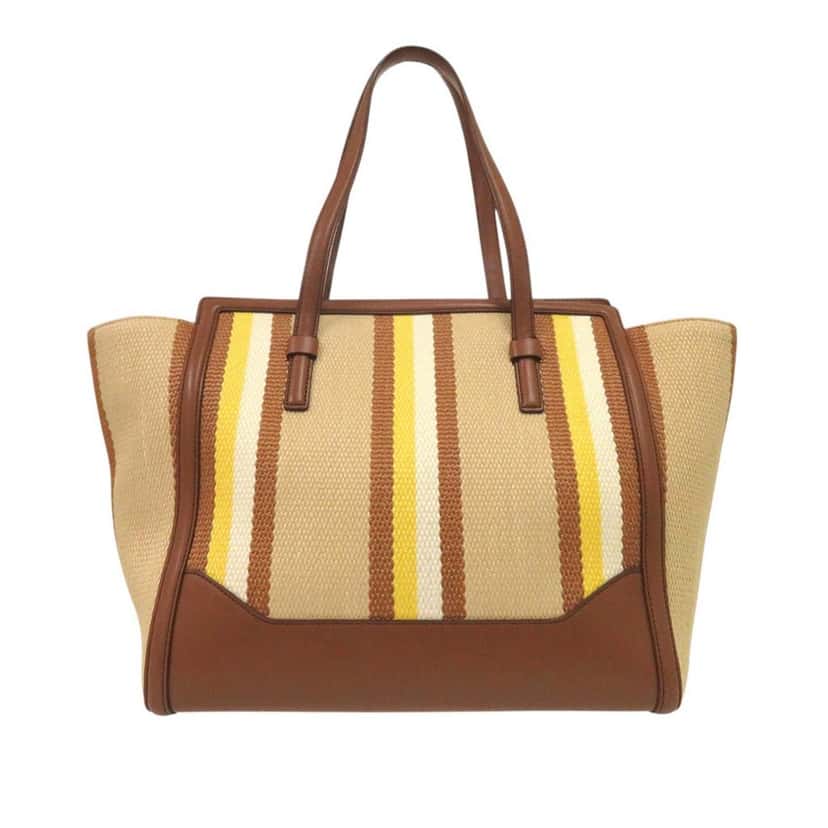 Ferragamo Medium Striped Canvas and Leather Amy Tote Beige Very good condition - Back View