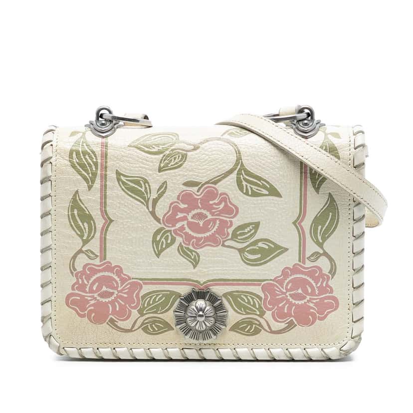 Miu Miu Goatskin Madras Floral Embossed Crossbody White Leather Very good condition - Front View