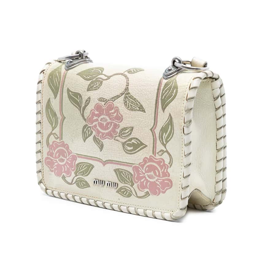 Miu Miu Goatskin Madras Floral Embossed Crossbody White Leather Very good condition - Back View