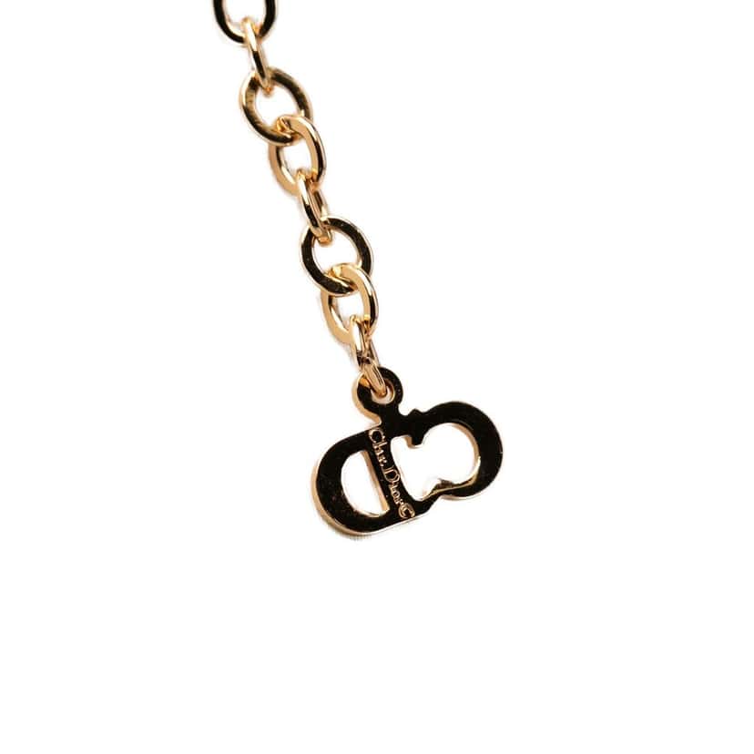 Dior Gold Plated Strass CD Round Pendant Necklace Gold Metal Very good condition - Model View