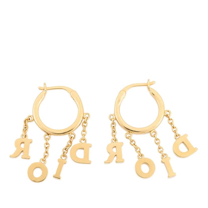 Dior Dio(r)evolution Gold Plated Strass Drop Hoop Earrings Gold Metal Very good condition - Back View