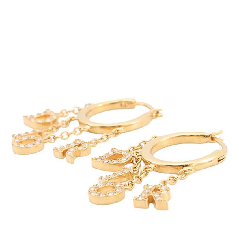 Dior Dio(r)evolution Gold Plated Strass Drop Hoop Earrings Gold Metal Very good condition - Inside View