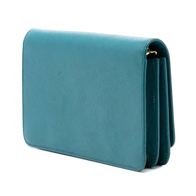 Prada Saffiano Lux Wallet on Chain Blue Leather Very good condition - Back View