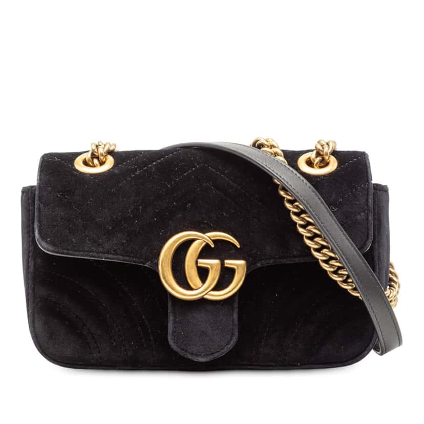 Gucci Small GG Marmont Matelasse Velvet Shoulder Bag Black Very good condition - Front View