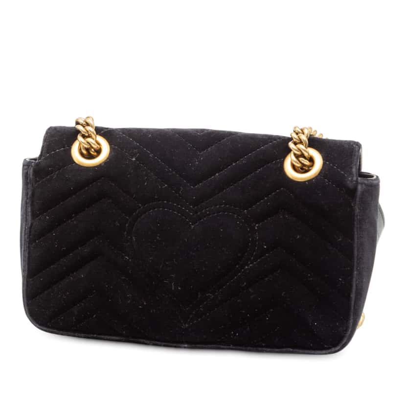 Gucci Small GG Marmont Matelasse Velvet Shoulder Bag Black Very good condition - Back View