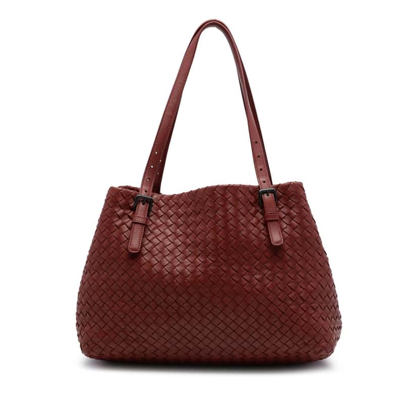 Bottega Veneta Medium Nappa Intrecciato Cesta Tote Red Leather Very good condition - Front View