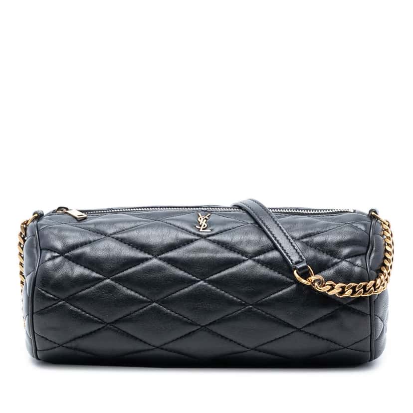 Saint Laurent Small Quilted Lambskin Sade Tube Bag Black Leather Very good condition - Front View