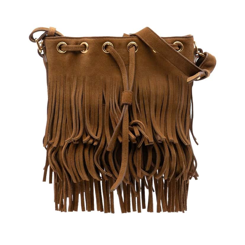 Saint Laurent Small Suede Emmanuelle Fringe Bucket Bag Brown Leather Very good condition - Front View