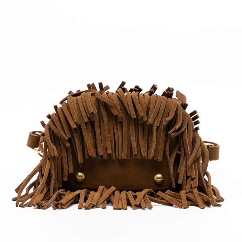 Saint Laurent Small Suede Emmanuelle Fringe Bucket Bag Brown Leather Very good condition - Inside View