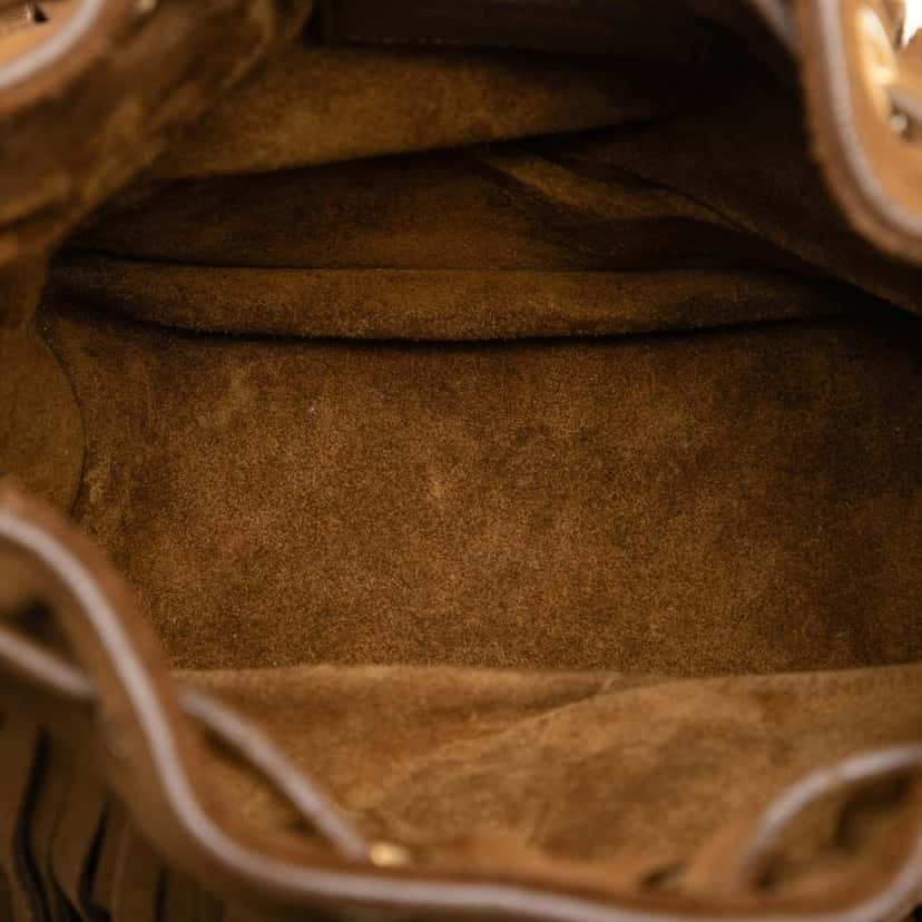 Saint Laurent Small Suede Emmanuelle Fringe Bucket Bag Brown Leather Very good condition - Model View