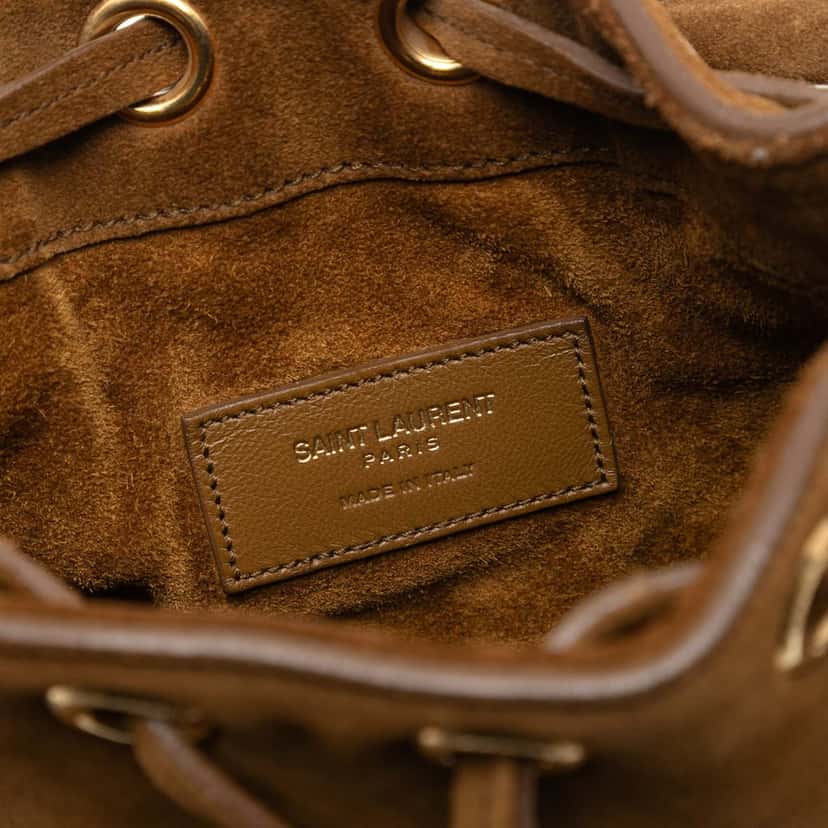 Saint Laurent Small Suede Emmanuelle Fringe Bucket Bag Brown Leather Very good condition - Box View