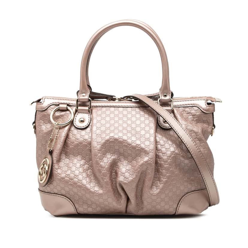 Gucci Metallic Microguccissima Sukey Satchel Pink Leather Very good condition - Front View