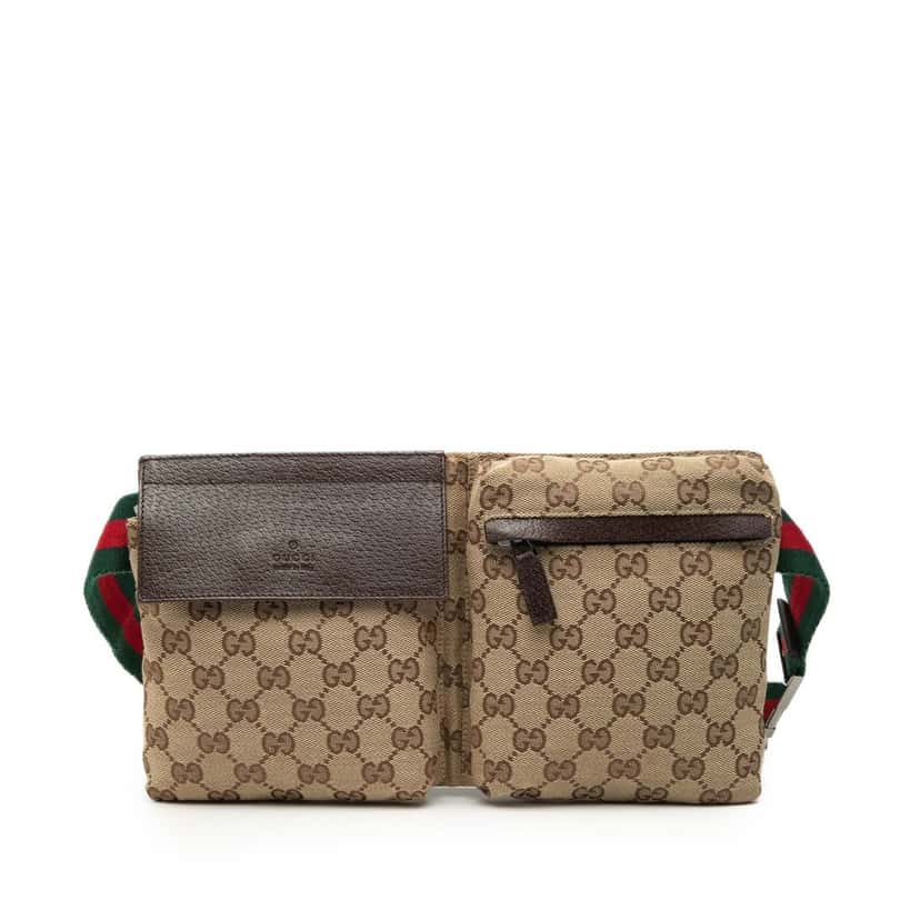 Gucci GG Canvas Web Double Pocket Belt Bag Beige Very good condition - Front View