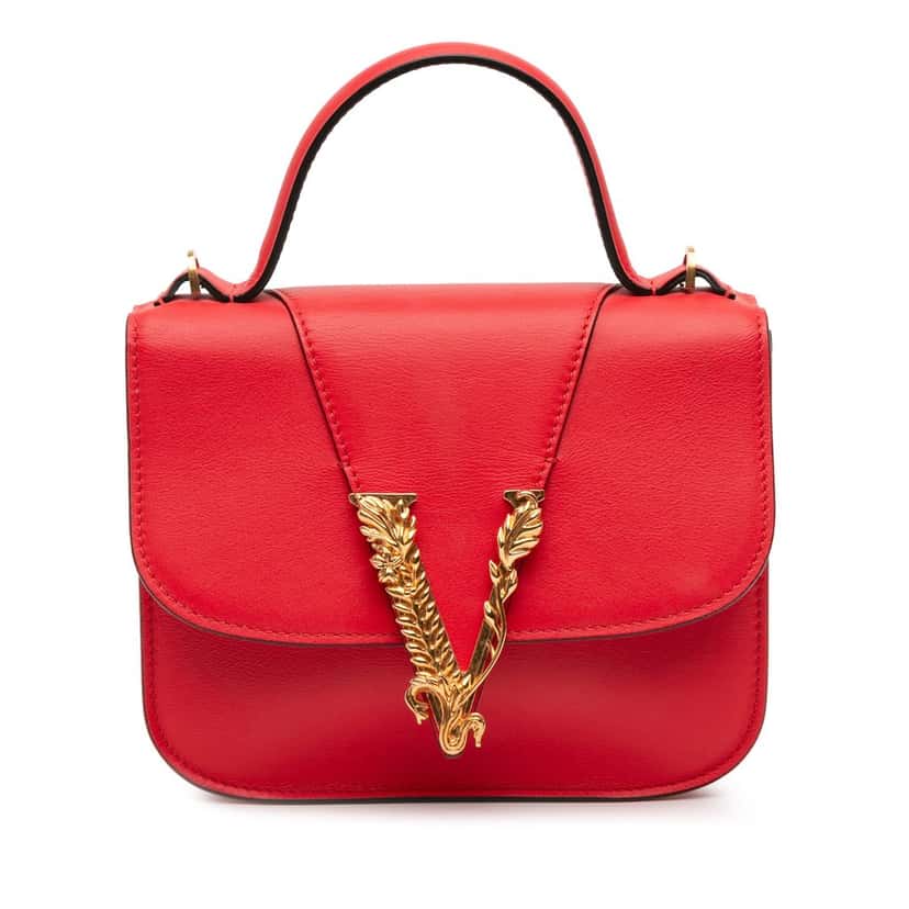 Versace Small Leather Virtus Top Handle Flap Red Leather Very good condition - Front View