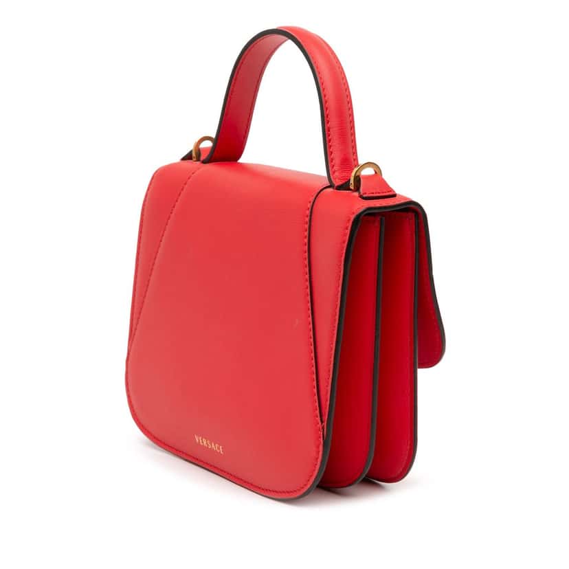 Versace Small Leather Virtus Top Handle Flap Red Leather Very good condition - Back View