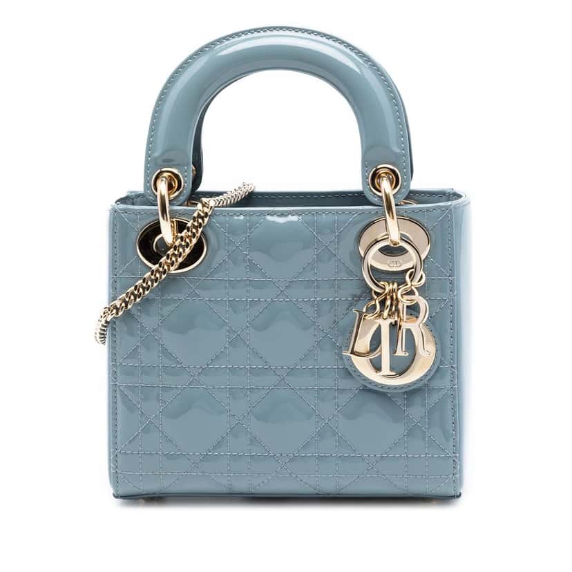 Dior Mini Patent Cannage Lady Dior Blue Leather Very good condition - Front View