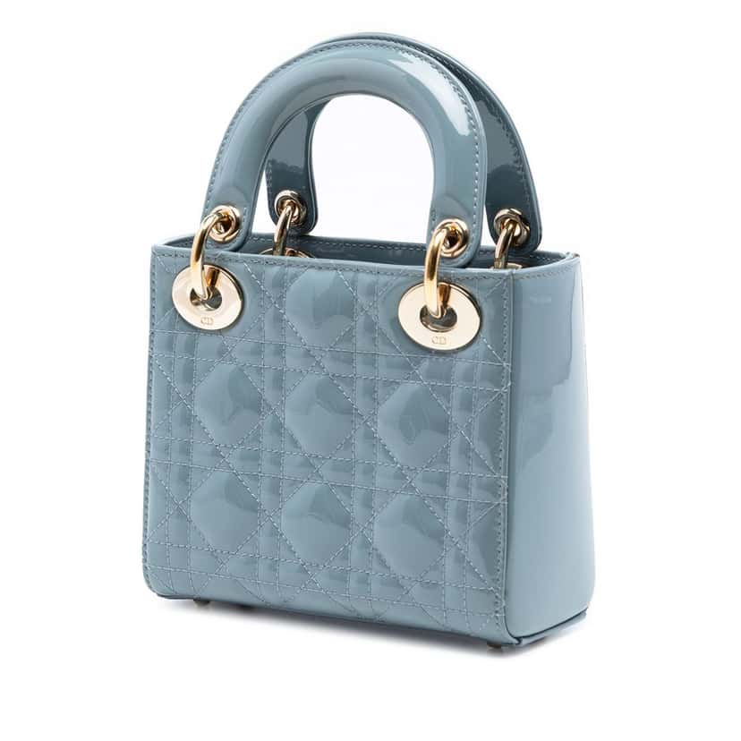 Dior Mini Patent Cannage Lady Dior Blue Leather Very good condition - Back View