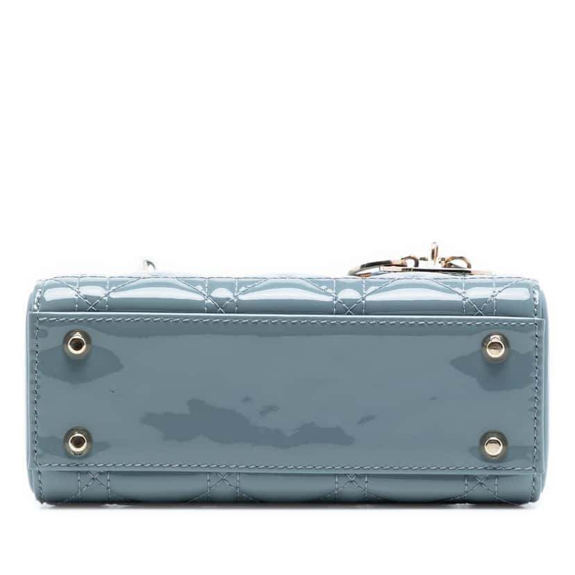 Dior Mini Patent Cannage Lady Dior Blue Leather Very good condition - Inside View