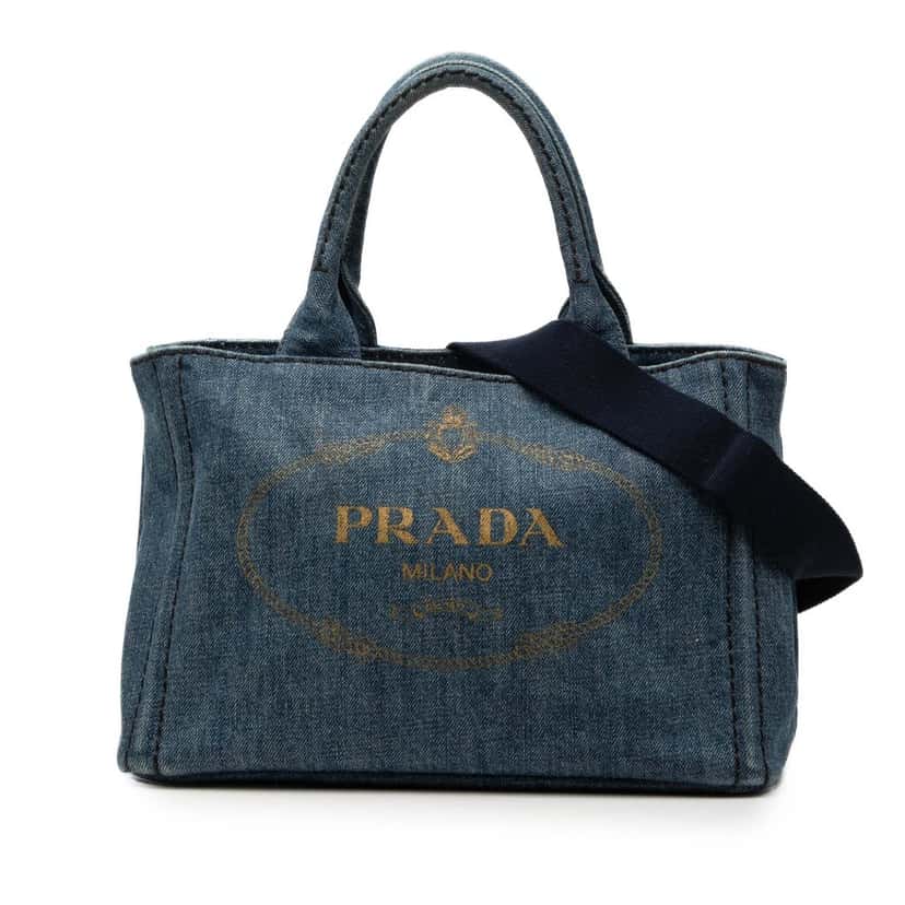 Prada Small Denim Canapa Logo Satchel Blue Very good condition - Front View