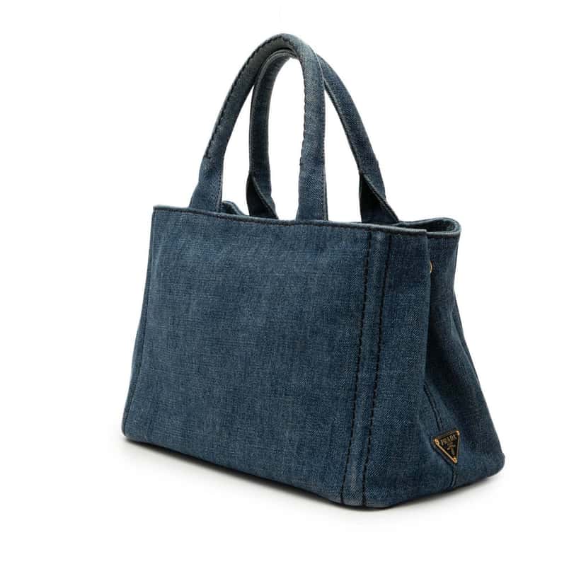 Prada Small Denim Canapa Logo Satchel Blue Very good condition - Back View