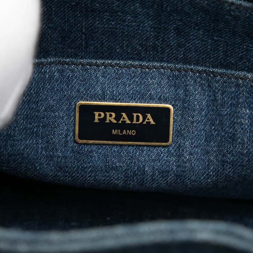 Prada Small Denim Canapa Logo Satchel Blue Very good condition - Box View
